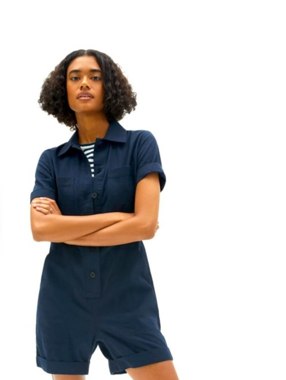 Everlane cotton weave romper in navy - Size 10